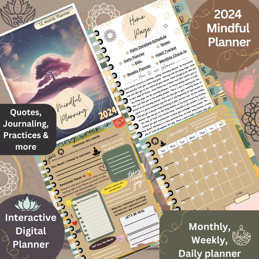 Mindfulness Yearly, Monthly, Weekly Digital Planner