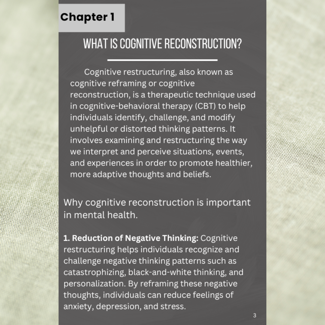 Cognitive Reconstruction: Reframing Negative or Distorted thoughts. Printable